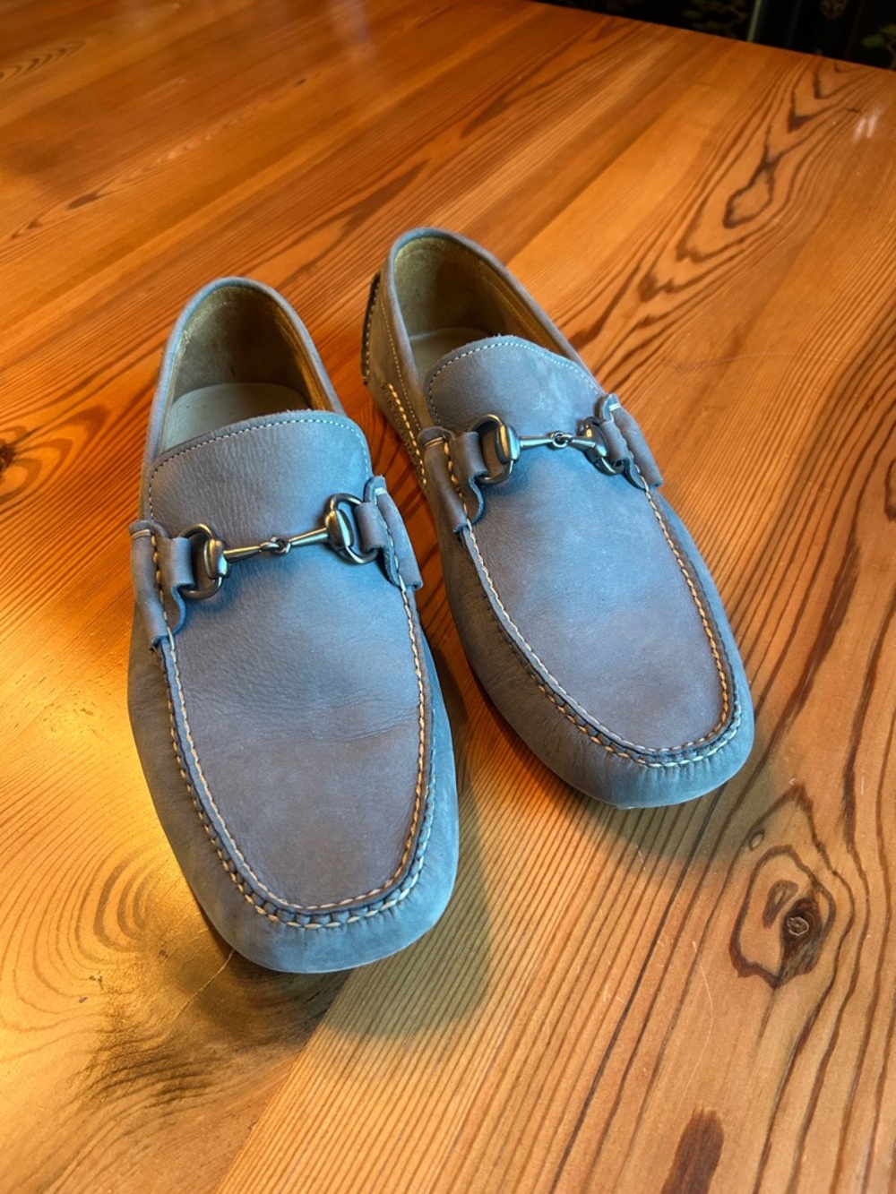 Peter Millar Slate Blue Suede Bit Driving Loafers, Men’s 8 Wide